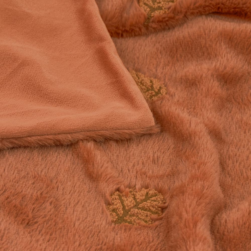 Furn Autumn Trail Embroidered Rust Faux Fur Throw 130 x 180cm Image 2