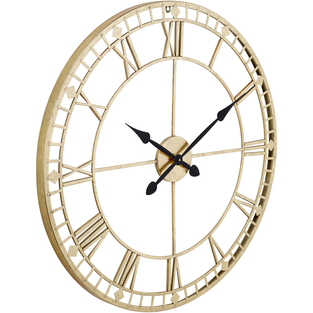 Pacific Lifestyle Gold Metal Round Workframe Wall Clock with Roman Numerals 80cm Image 2