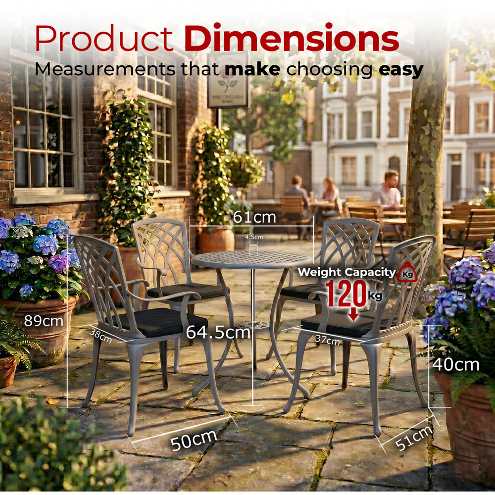 Centurion Oshowa 4 Seater Grey and Black Cast Aluminium Garden Bistro Set with Cushions Image 9