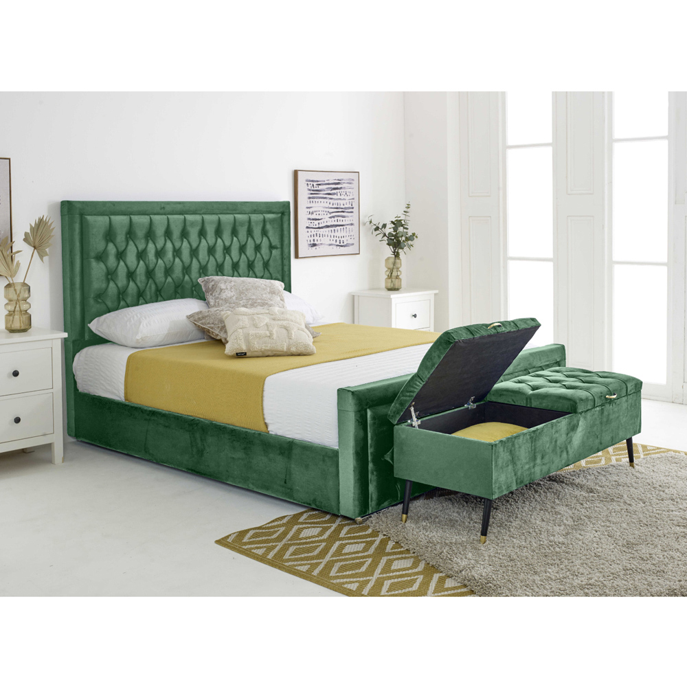Eleganza Paloma King Size Green Plush Velvet Bed Frame with Headboard and Footboard Image 3