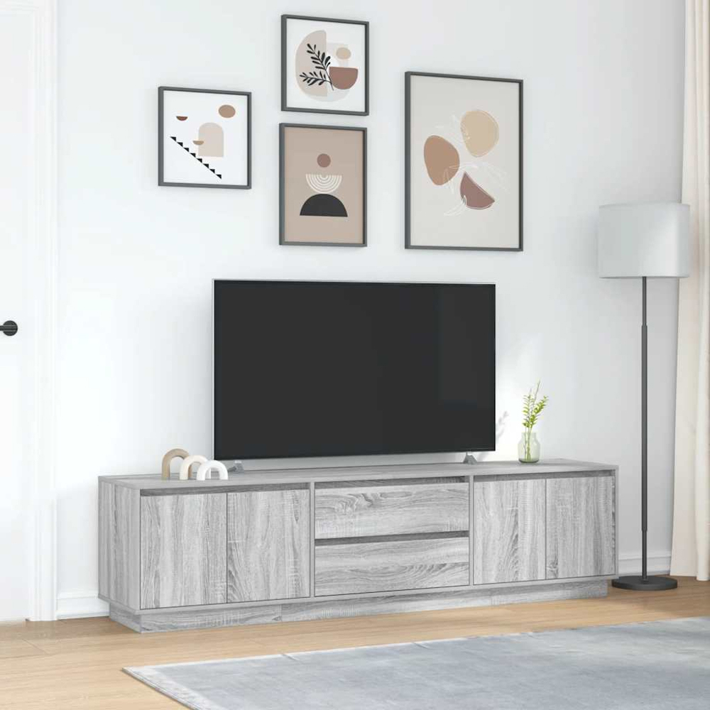 vidaXL 4 Door 2 Drawer Grey Sonoma TV Cabinet with RGB LED Lights Image 9