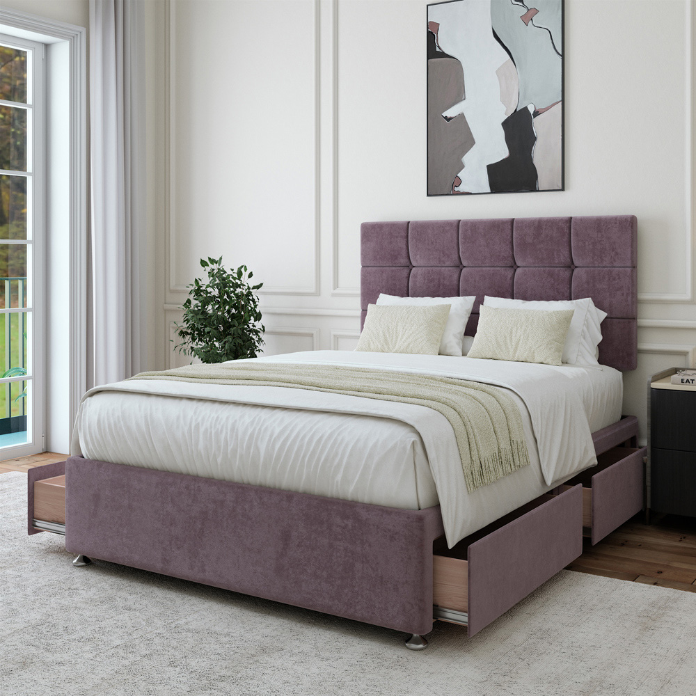 Bedmaster Small Double Mauve Naples Velvet 4 Drawer Divan Base with Pearl Headboard Image 3