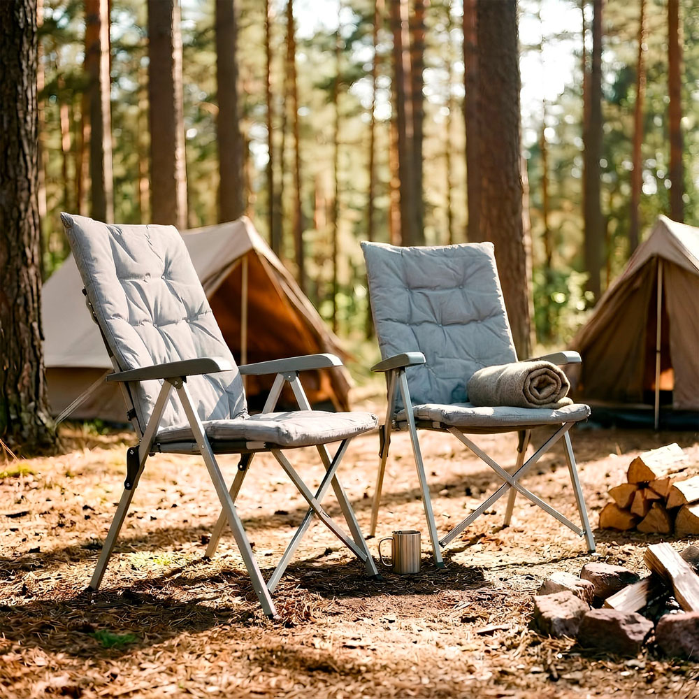 Harbour Housewares Grey High Back Padded Reclining Camping Chair 2 Pack Image 2