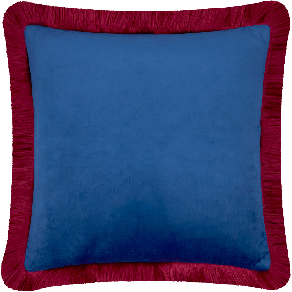 Furn Halo Fringed Navy and Burgundy Velvet Cushion 50 x 50cm Image 1