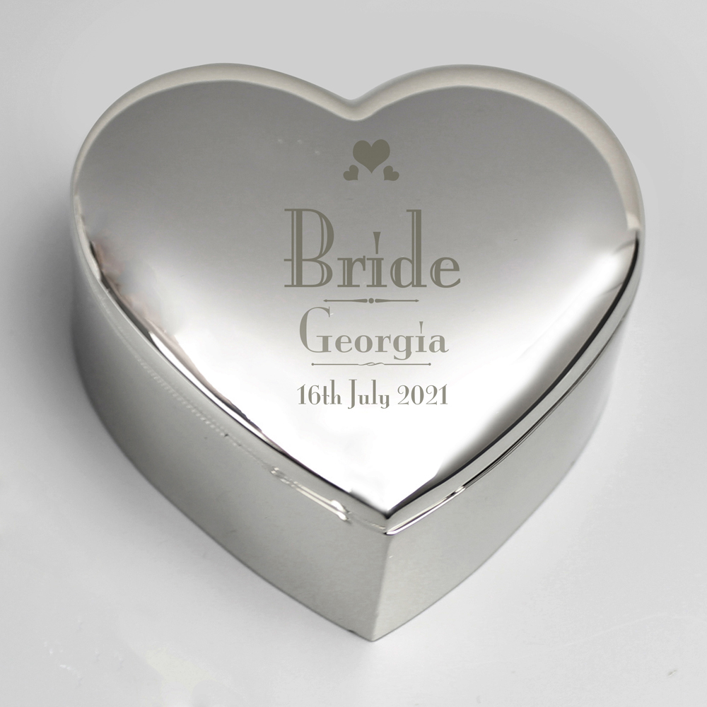 Personalised Memento Personalised Wedding Bride Heart Trinket Box Image 3