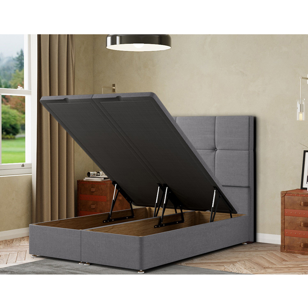 Portland Jacob Double Grey Linen Ottoman Bed with Headboard Image 2