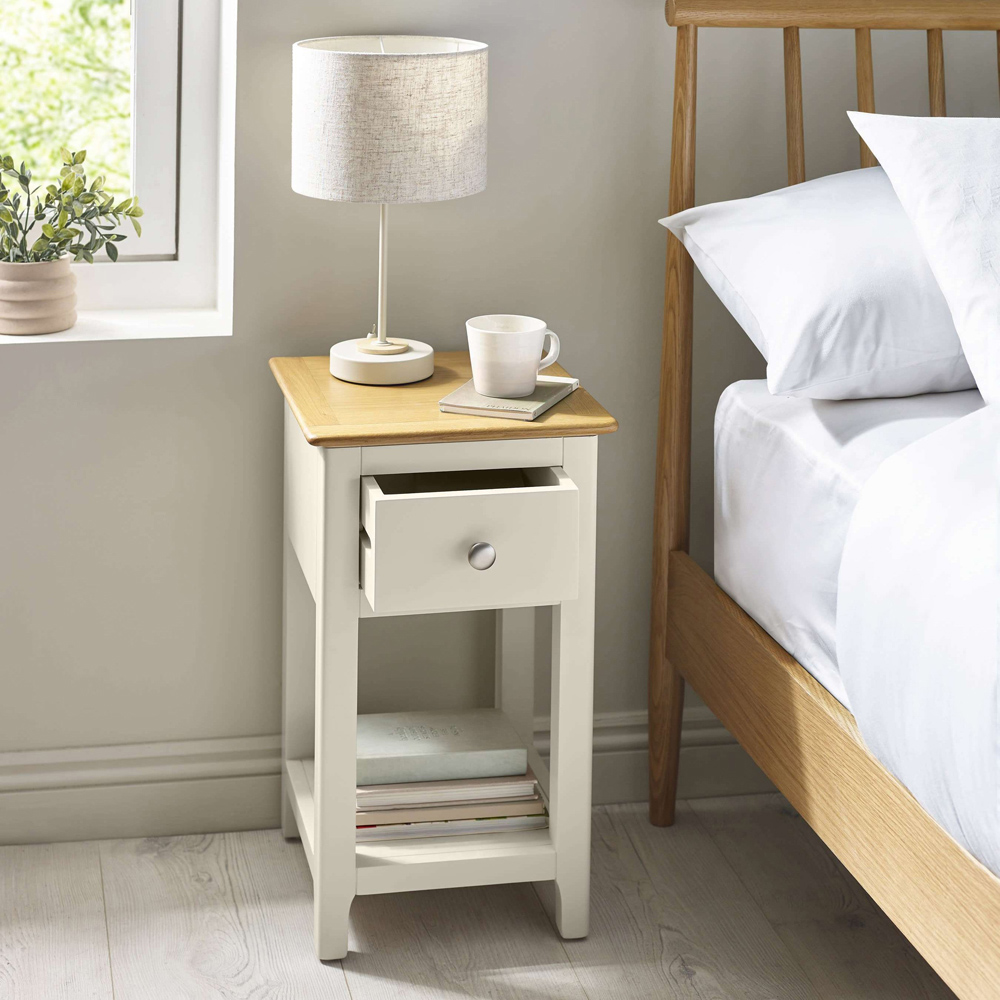 Julian Bowen Somerset Single Drawer Single Shelf Truffle Grey and Oak Compact Bedside Table Image 8