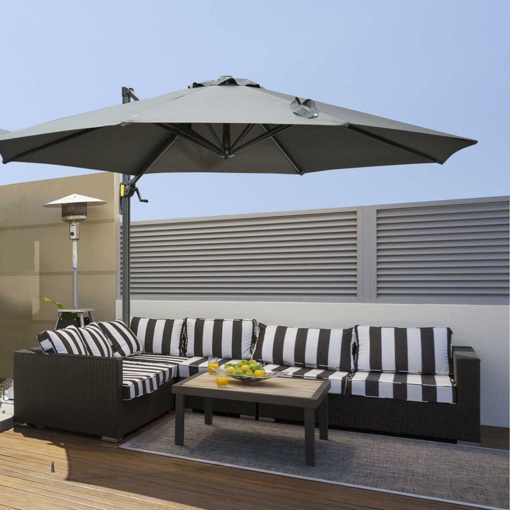 Outsunny Dark Grey Roma Parasol with Cross Base 3m Image 2