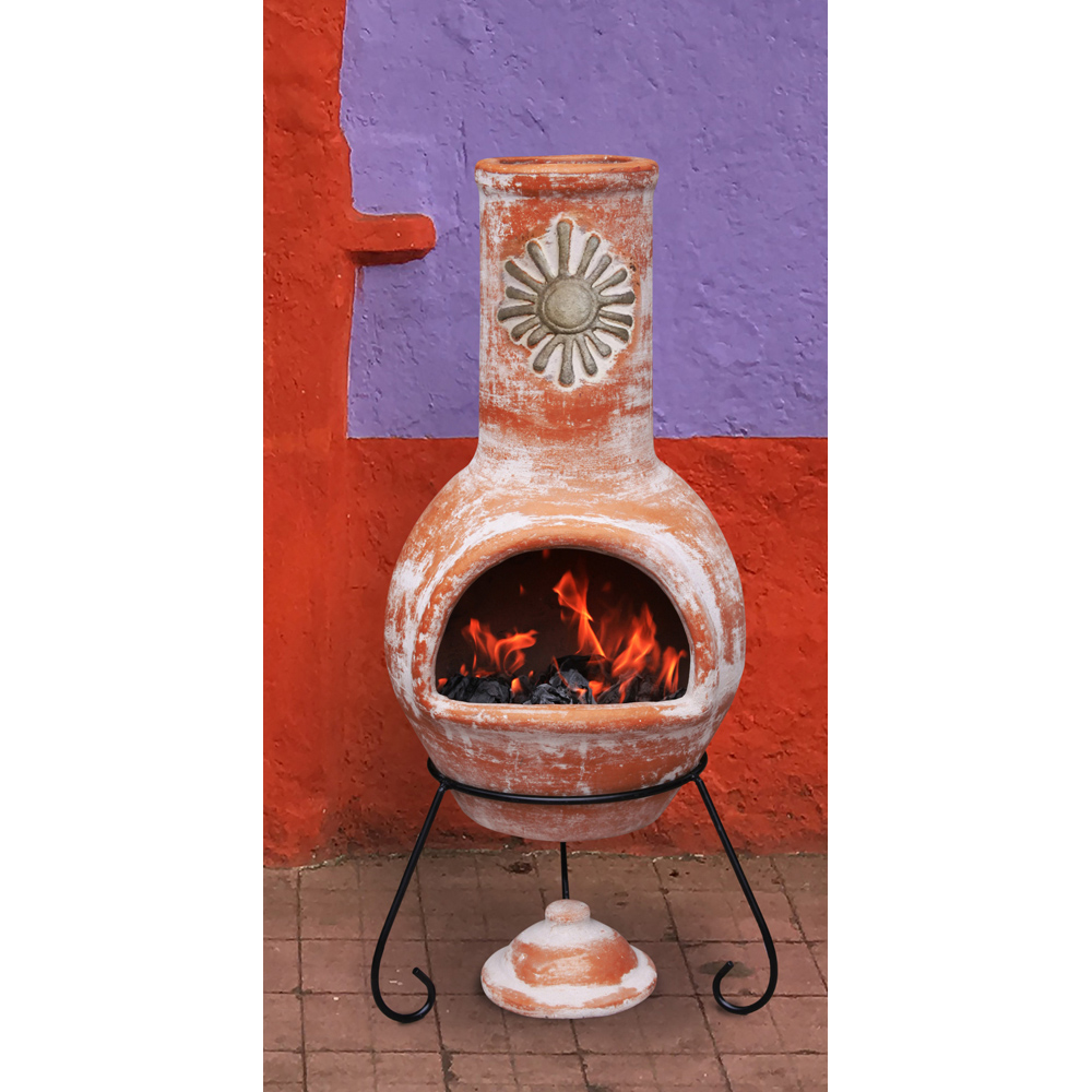 Gardeco Sol Large Sun Motif Rustic Orange Mexican Chimenea with Stand and Lid Image 4