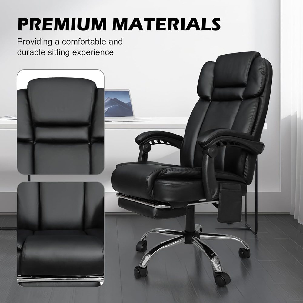 Alivio Black PU Leather Swivel Recliner Office Massage Chair with Footrest Image 3