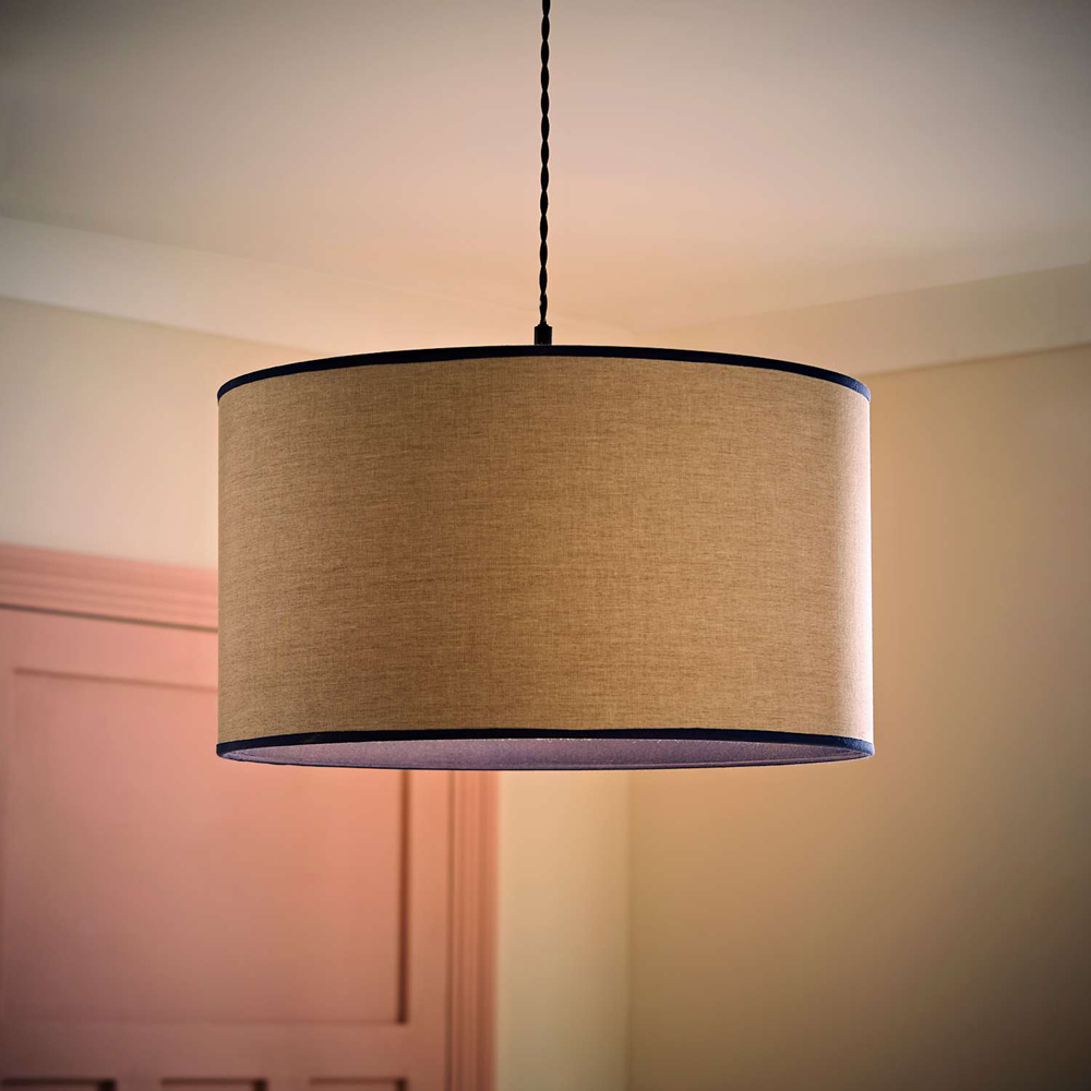 ValueLights Kiara Natural Linen Large Lamp Shade with Navy Trim Inner 45cm Image 2