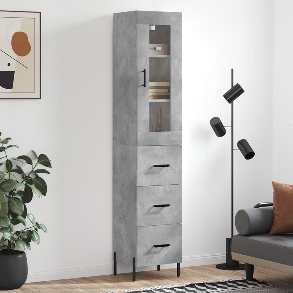 vidaXL Single Glass Door 3 Drawer Concrete Grey Highboard Image 1