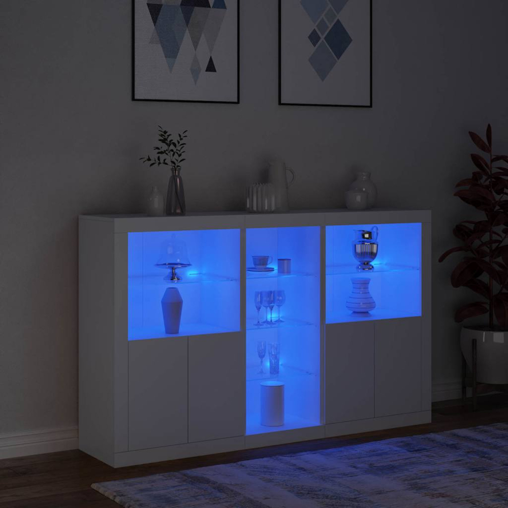 vidaXL 4 Door 8 Shelf White LED Sideboard 3 Piece Image 9