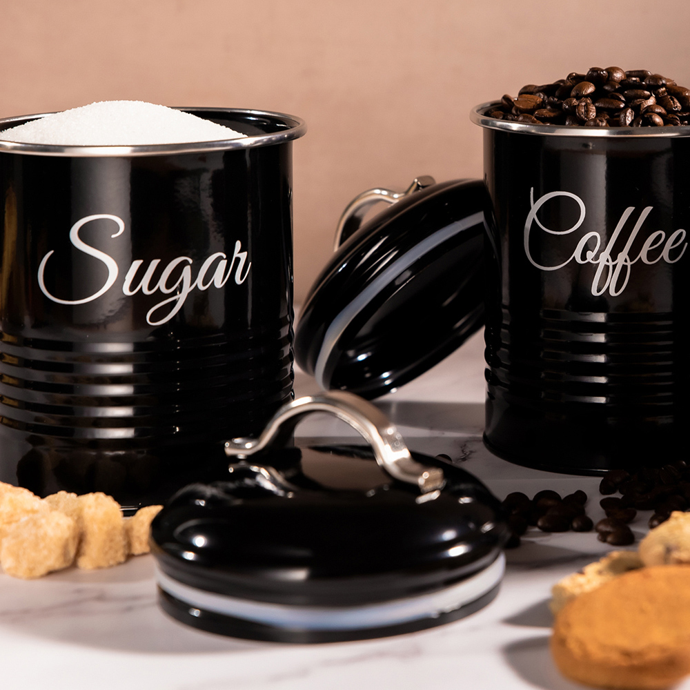 Innoteck Essentials 3 Piece High Gloss Black Kitchen Canister Set  Image 2