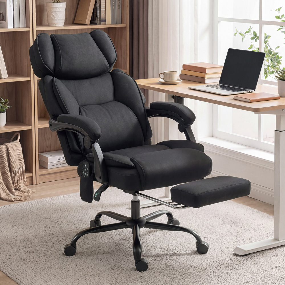 Portland Black Vibration Massage and Heat Reclining Office Chair Image 3