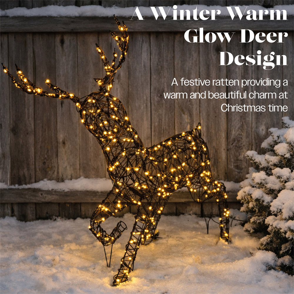 Xmas Haus 351 Warm White LED Brown Rattan-Effect Metal Deer Christmas Decoration 111cm Image 3