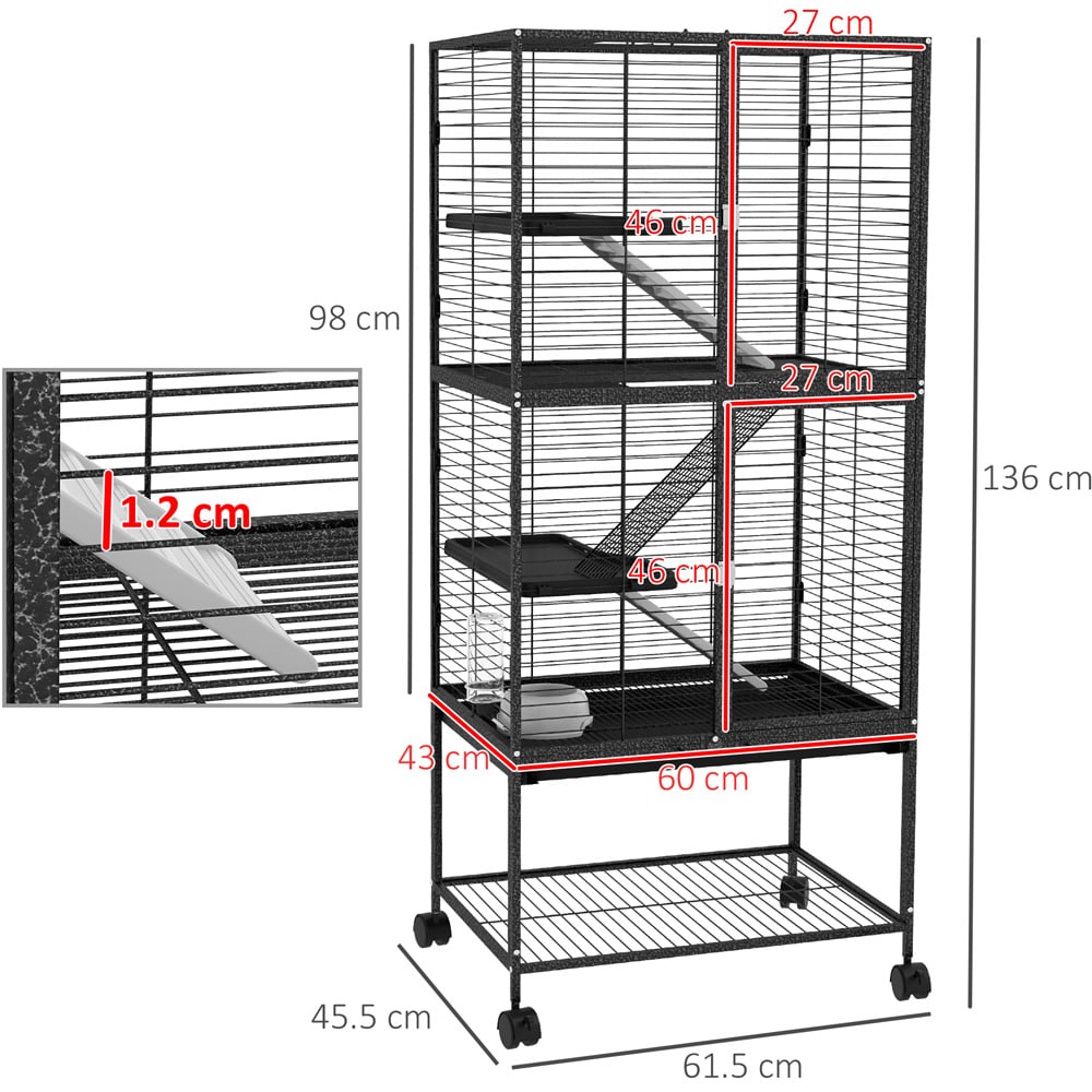 PawHut 4 Tier Small Animal Cage 136 x 45.5 x 61.5cm Image 7