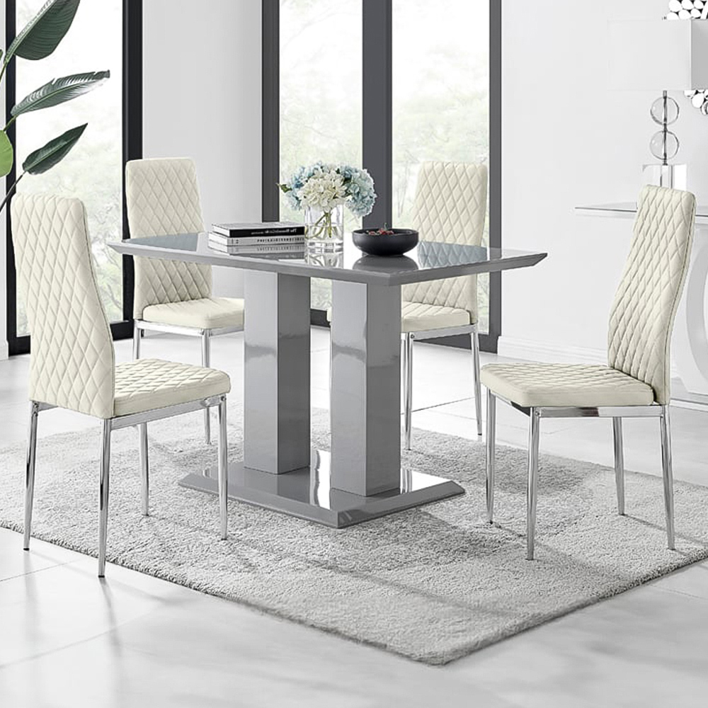 Furniturebox Molini Valera 4 Seater Dining Set Grey Gloss Cream and Chrome Image 1