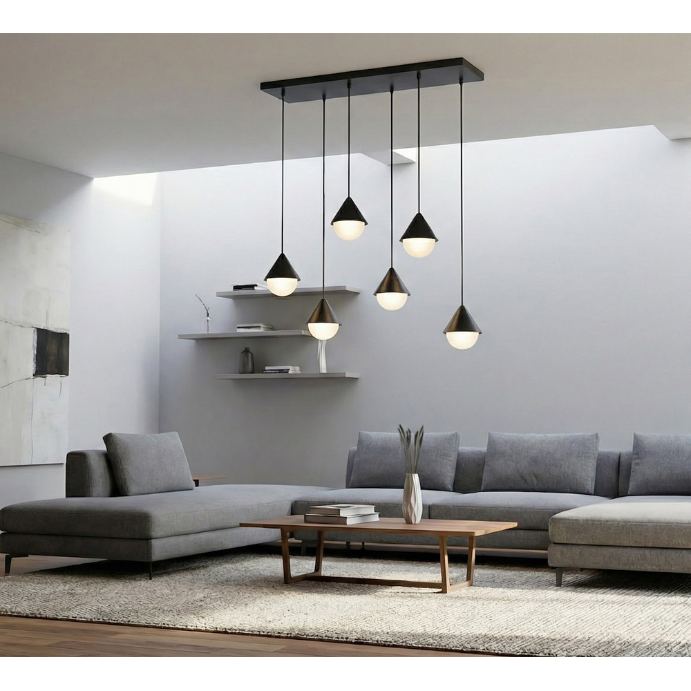 Emibig Giro 6 Light Ring-Shaped Shade Black G9 Ceiling Pendant Light Image 4