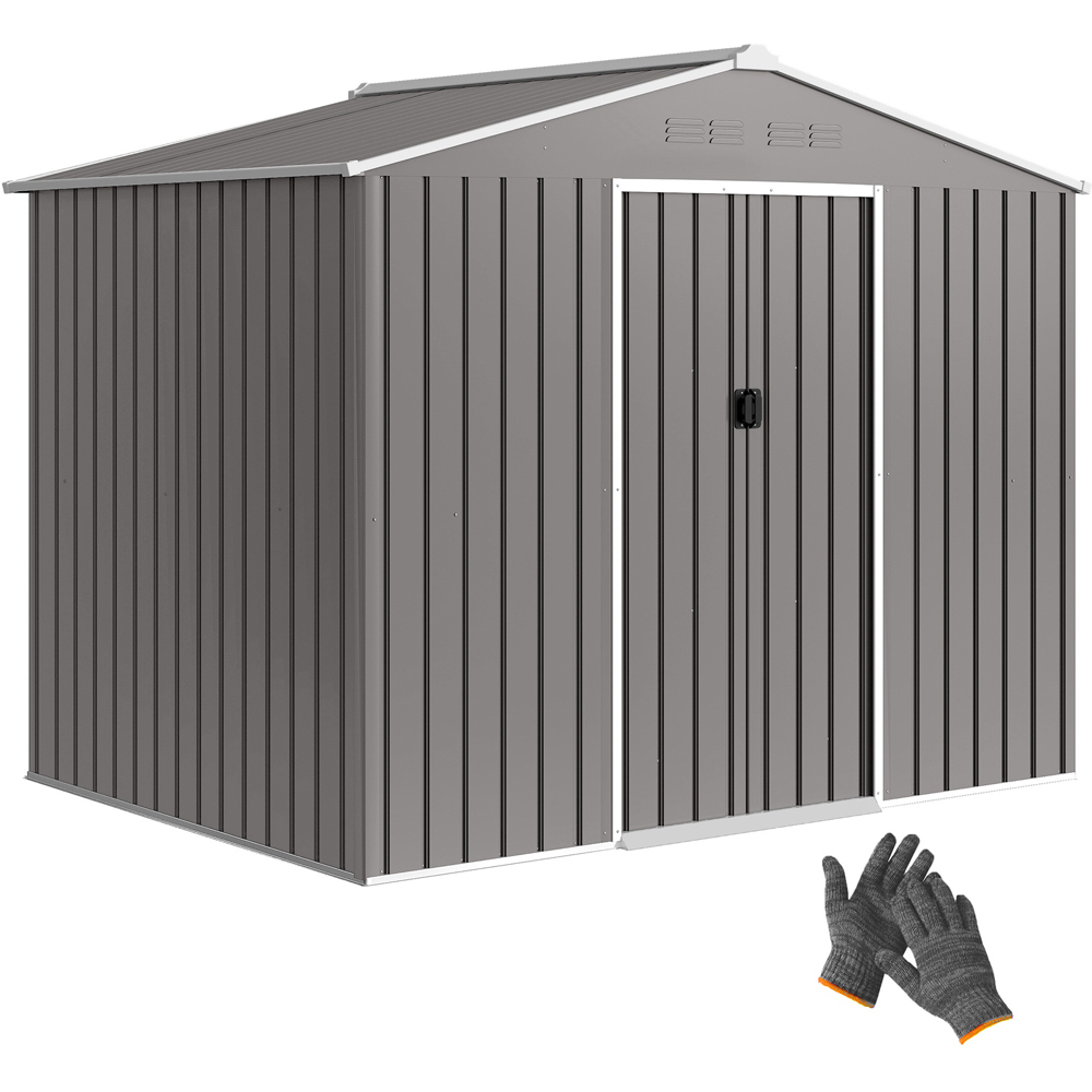 Outsunny 7.4 x 5.3ft Light Grey Galvanised Steel Garden Storage Shed Image 3