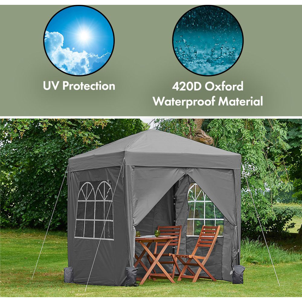 VonHaus 2 x 2m Grey Pop-up Gazebo with Removable Side Panel Image 5