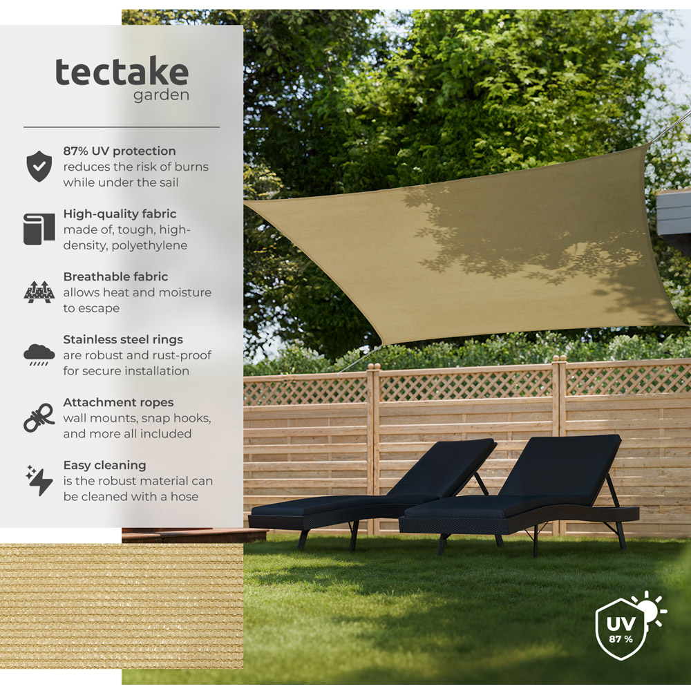tectake Sonny Sand Water-Resistant Sun Shade Sail 200 x 300cm Image 3