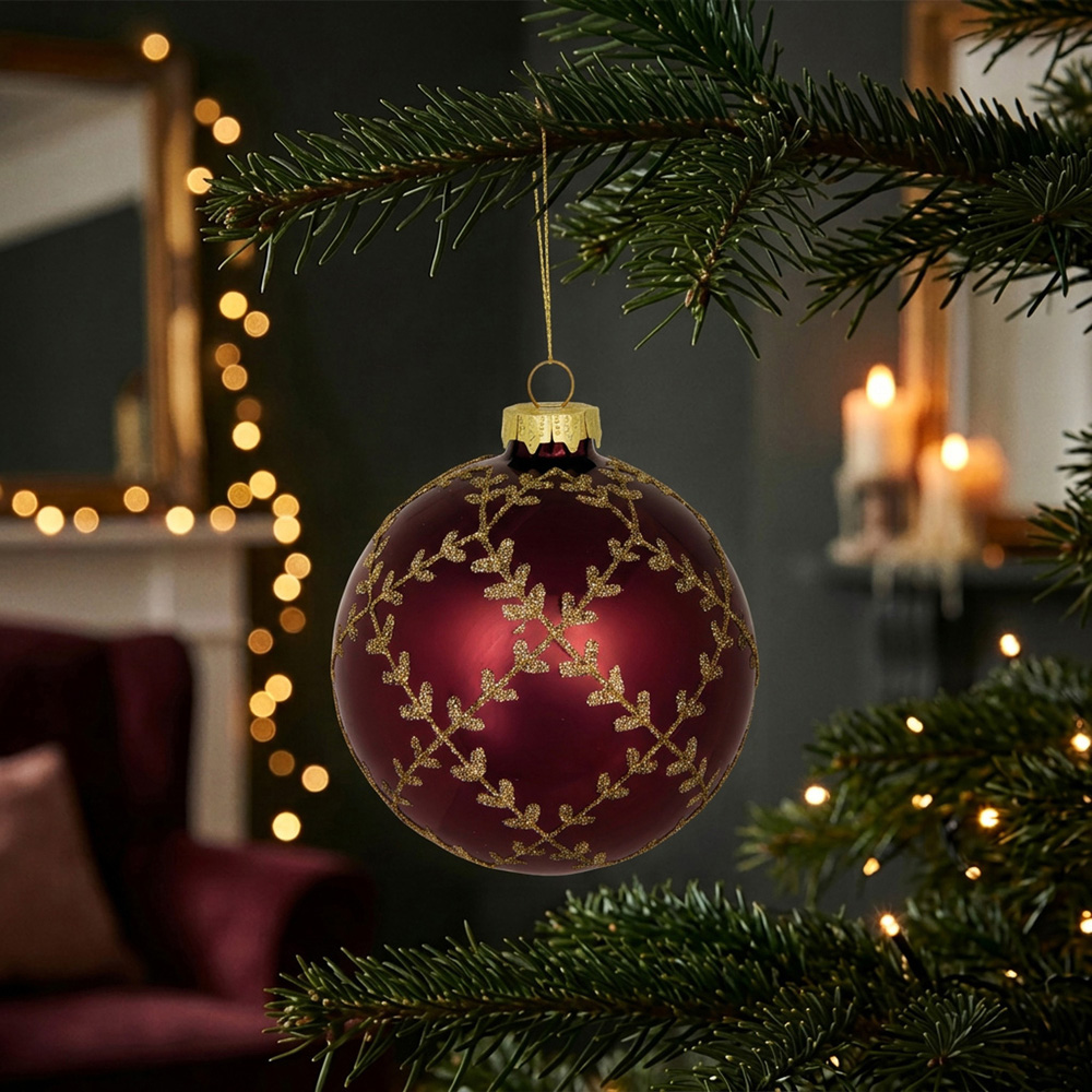 Glitter Detailed Burgundy Bauble Image 5