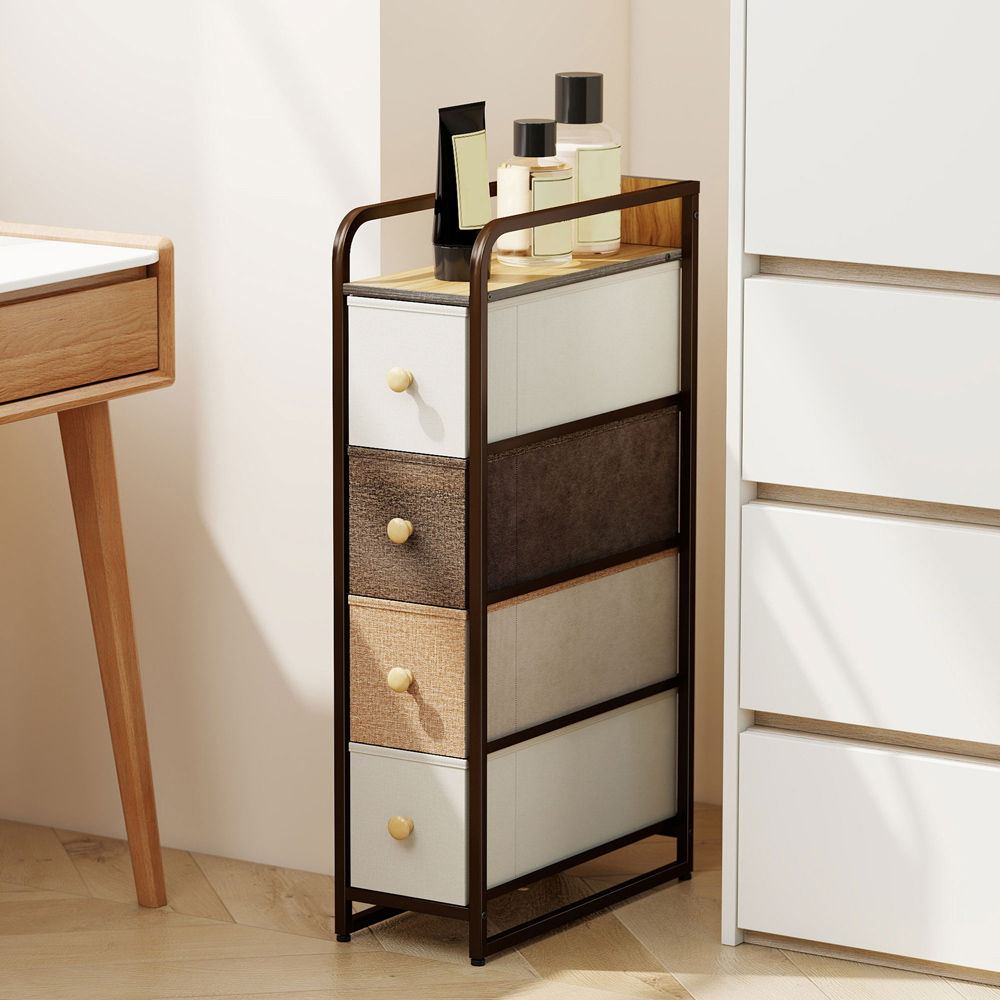 HOMCOM 4 Drawer Mixed-Brown Steel Frame Slim Storage Organiser Unit Image 2