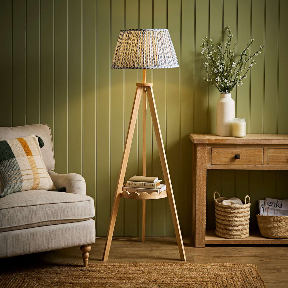 ValueLights Morrigan Blue Floral Pleated Shade Scallop Tripod LED Floor Lamp with Bulb Image 5
