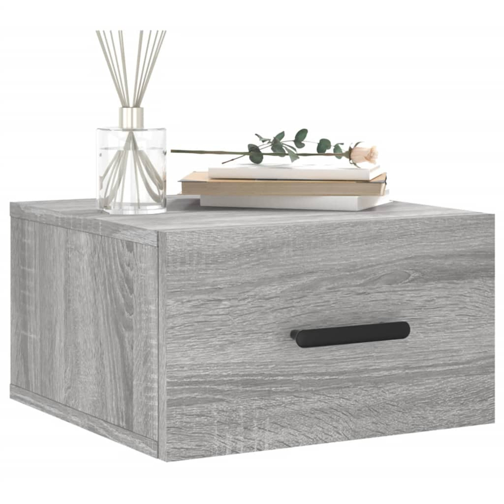 vidaXL Singe Drawer Grey Sonoma Oak Wall Mounted Bedside Table Image 3
