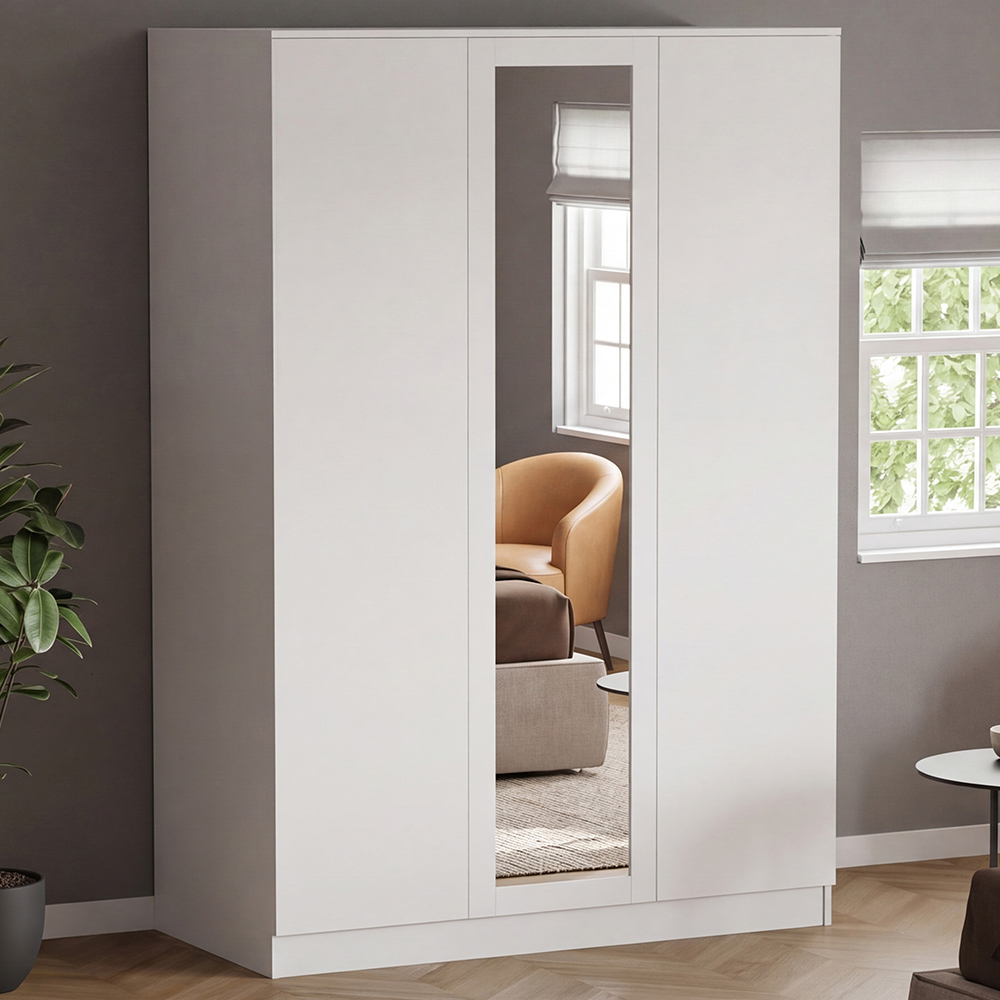 VIDA DESIGNS Denver 3 Door White Mirrored Wardrobe Image 1