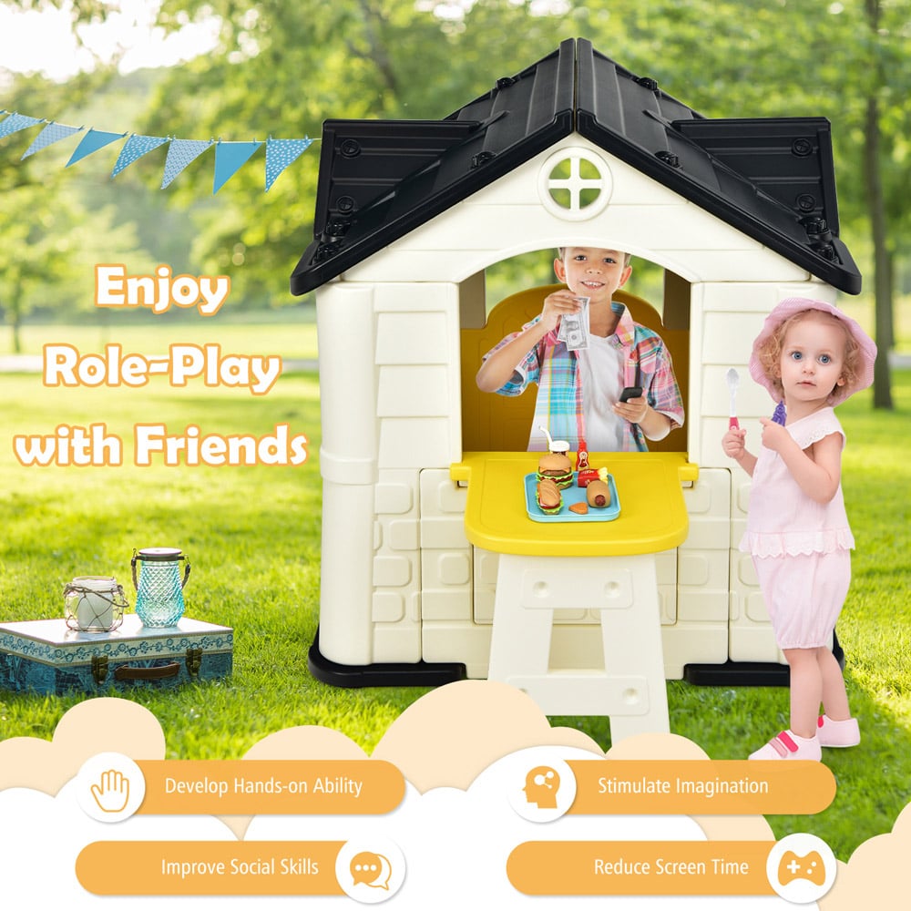 Costway Yellow Cottage Pretend Play Centre with Picnic Table Image 7