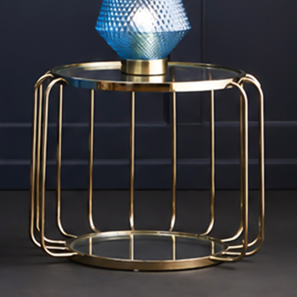 Premier Housewares Oria Warm Gold Metallic Side Table with Glass Top Image 1