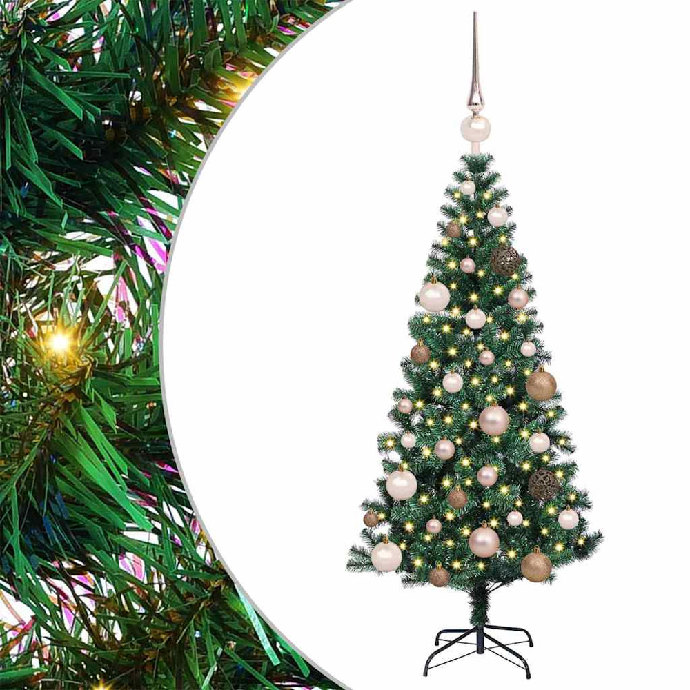 vidaXL Pre-Lit Rose Gold Baubles Green Artificial Christmas Tree 4ft Image 2