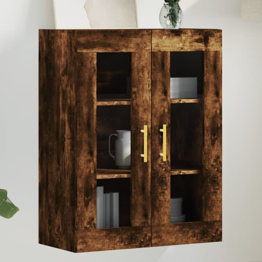 vidaXL 2 Glass Door Brown Smoked Oak Wall Mounted Cabinet Image 1