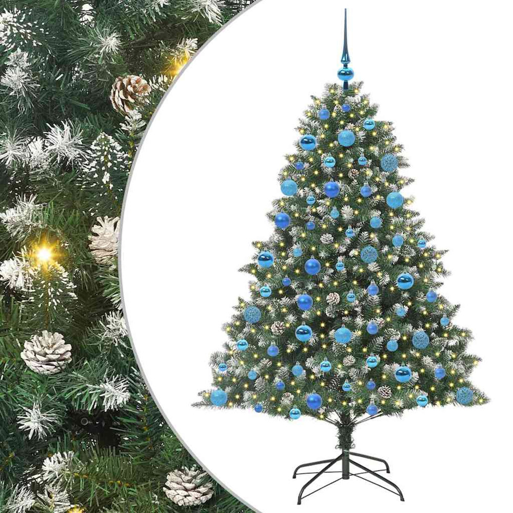 vidaXL Pre-Lit Blue Baubles Green Artificial Snow Tipped Christmas Tree 6ft Image 2
