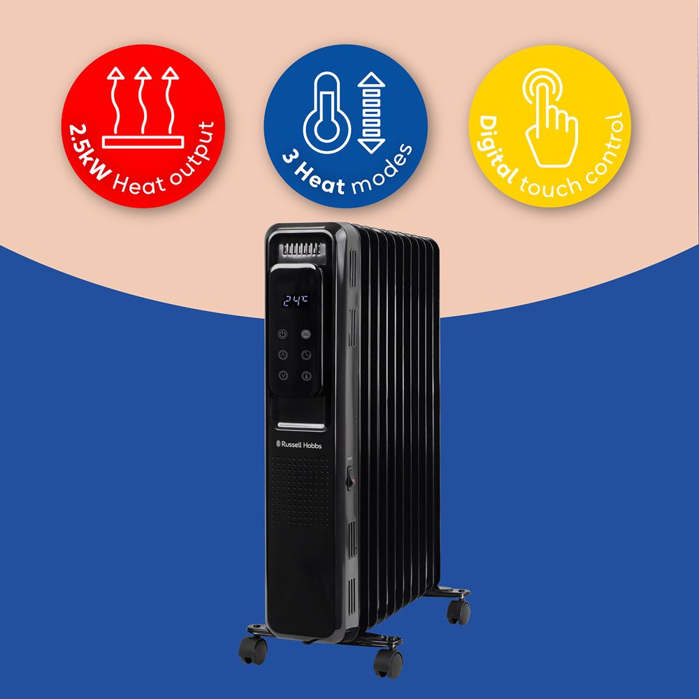 Russell Hobbs Black 11-Fin Digital Touch Control Oil Filled Radiator 2500W Image 7