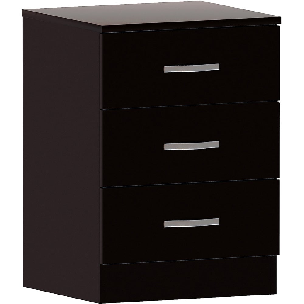 VIDA DESIGNS Riano 3 Drawer Black Bedside Table Image 2