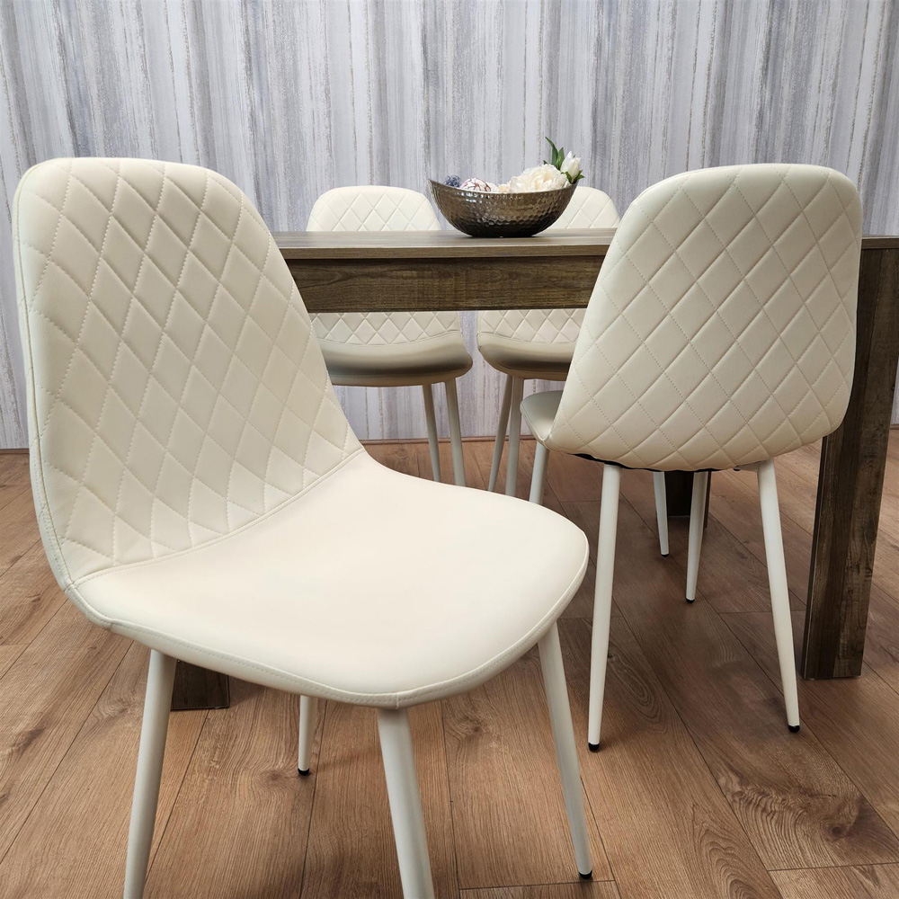 Kosy Koala 4 Seater Faux Leather Gem Pattern Dining Set Rustic Effect and Cream Image 3