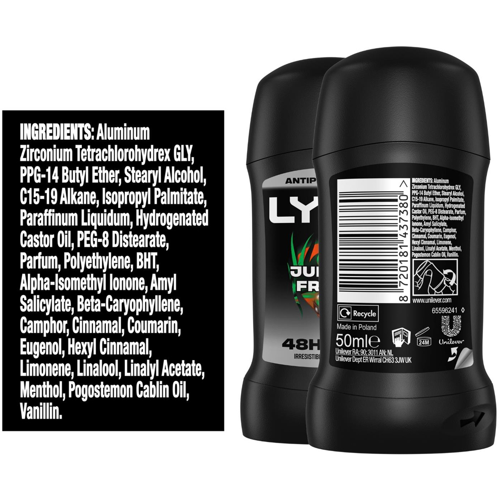 Lynx Jungle Fresh 48H Odour Protection Anti-Perspirant Deodorant Stick 50ml 3 Pack Image 9