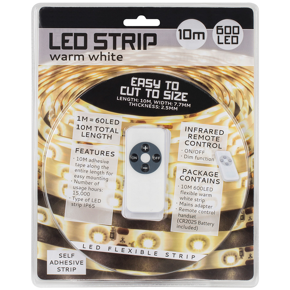 Warm White LED Light Strip with Remote 10m Image 2