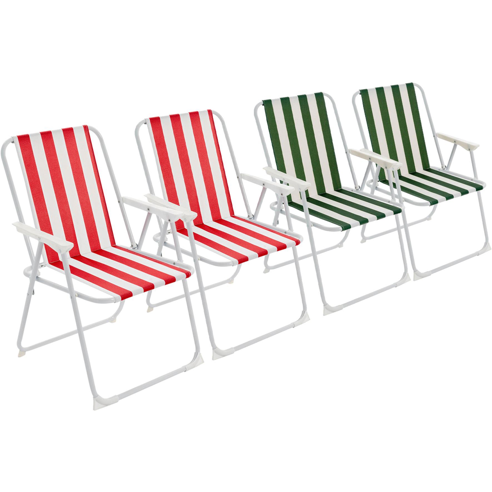 Harbour Housewares Red and Green Stripe Metal Foldable Beach Chair 4 Pack Image 2