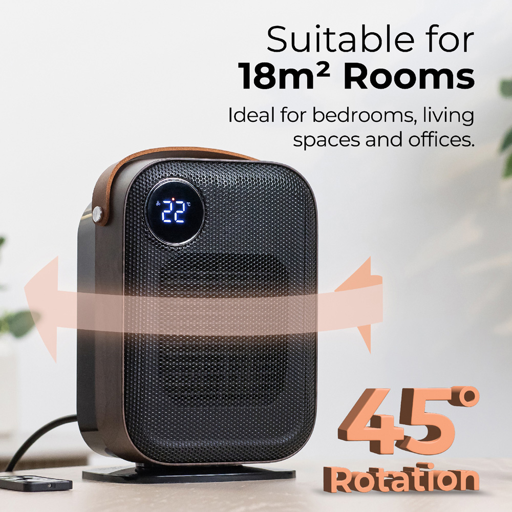 Abode ADTH1004 Black and Wood Grain Effect Ceramic Heater with Faux Leather Handle 1800W Image 7