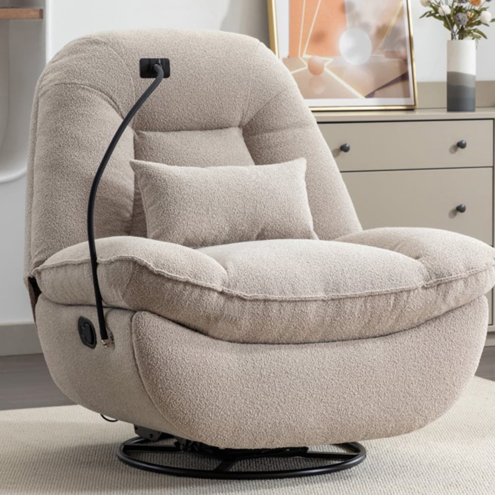 Artemis Home Fallon Light Brown Boucle Swivel Recliner Chair Image 1
