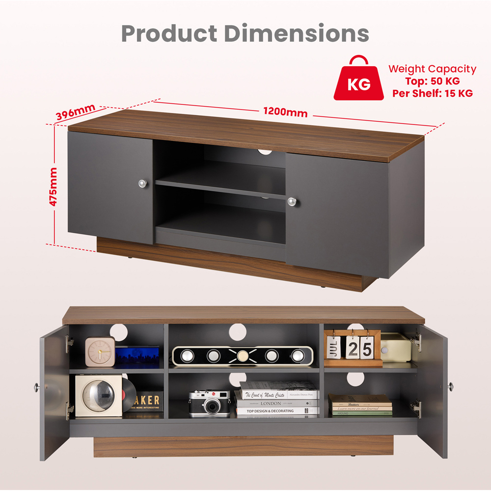 TTAP Venice Grey and Walnut 2 Door 2 Shelf TV Cabinet Image 7