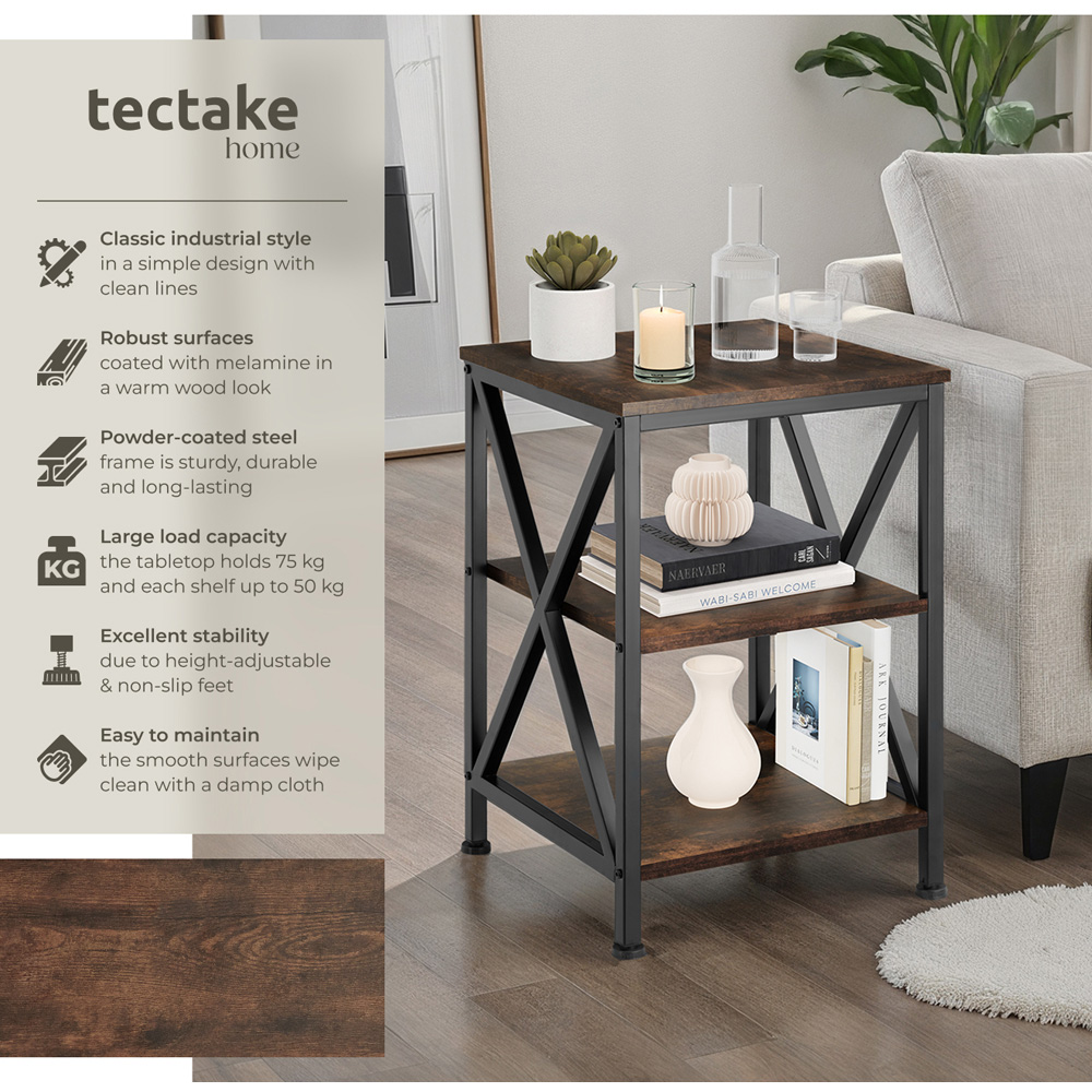 Tectake Nottingham 2 Shelf Rustic Dark Wood Bedside Table Image 3