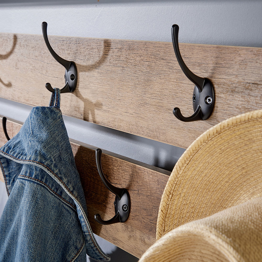 Home Source Oakmere Single Shelf Oak Effect Coat and Shoe Storage Bench Image 5