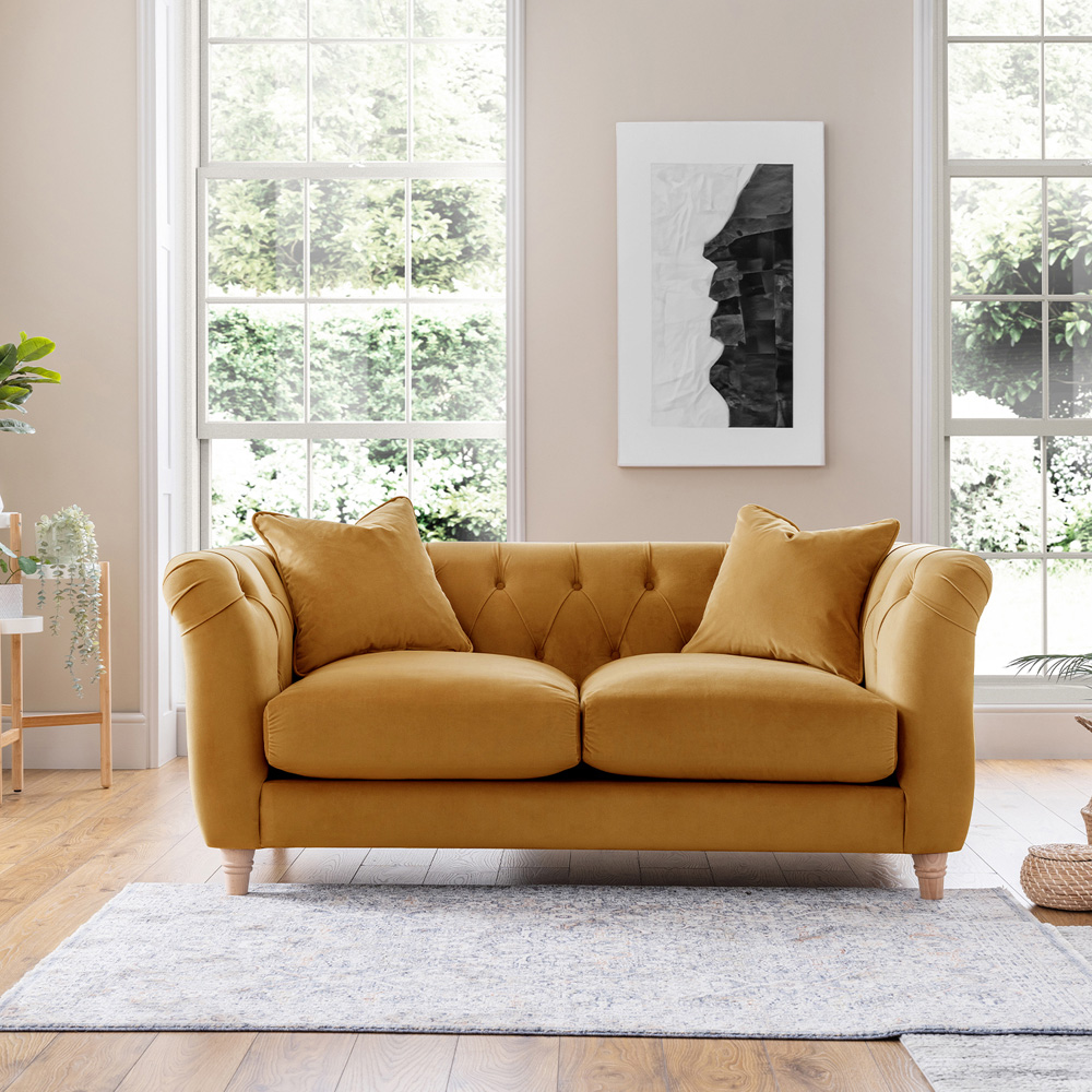 Elsie Chesterfield 5 Seater Ochre Plush Velvet Sofa Suite Image 6