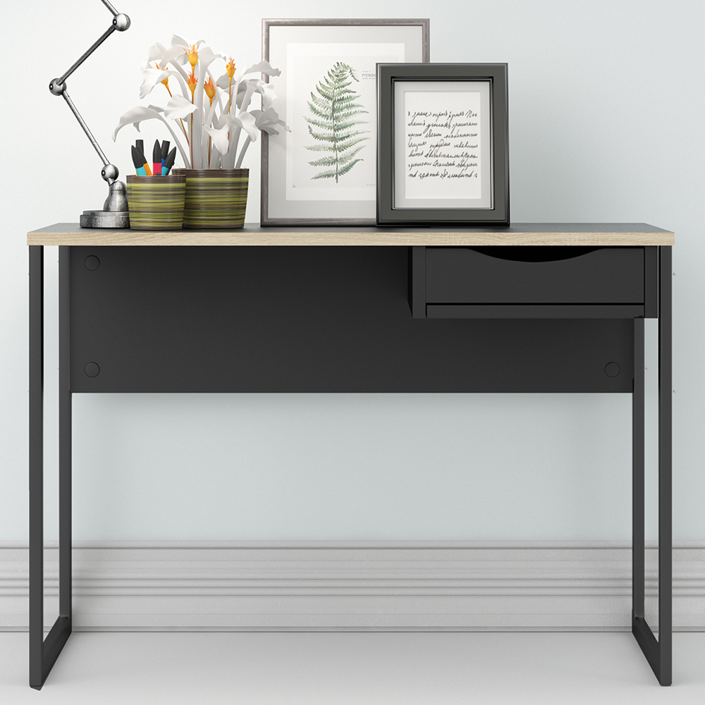 Florence Function Plus Single Drawer Desk Black and Oak Trim Image 1
