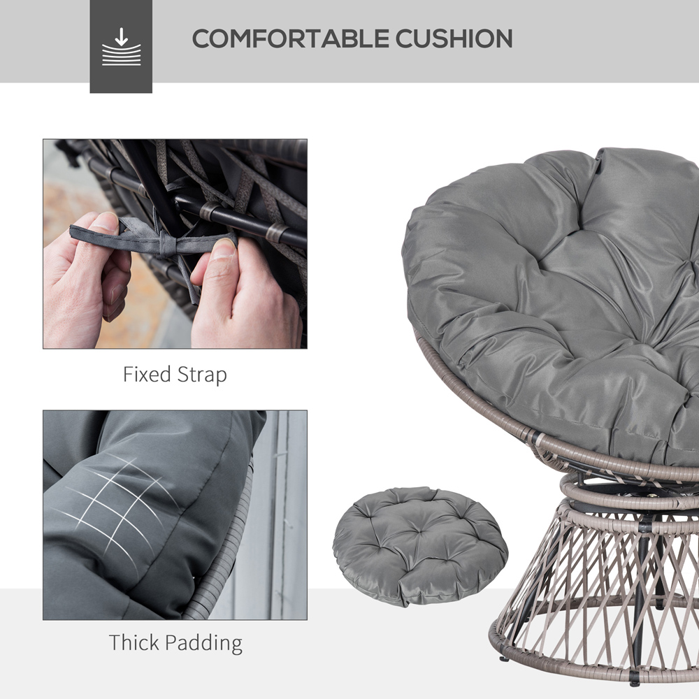 Outsunny Grey 360° Swivel Rattan Chair with Padded Cushion Image 5